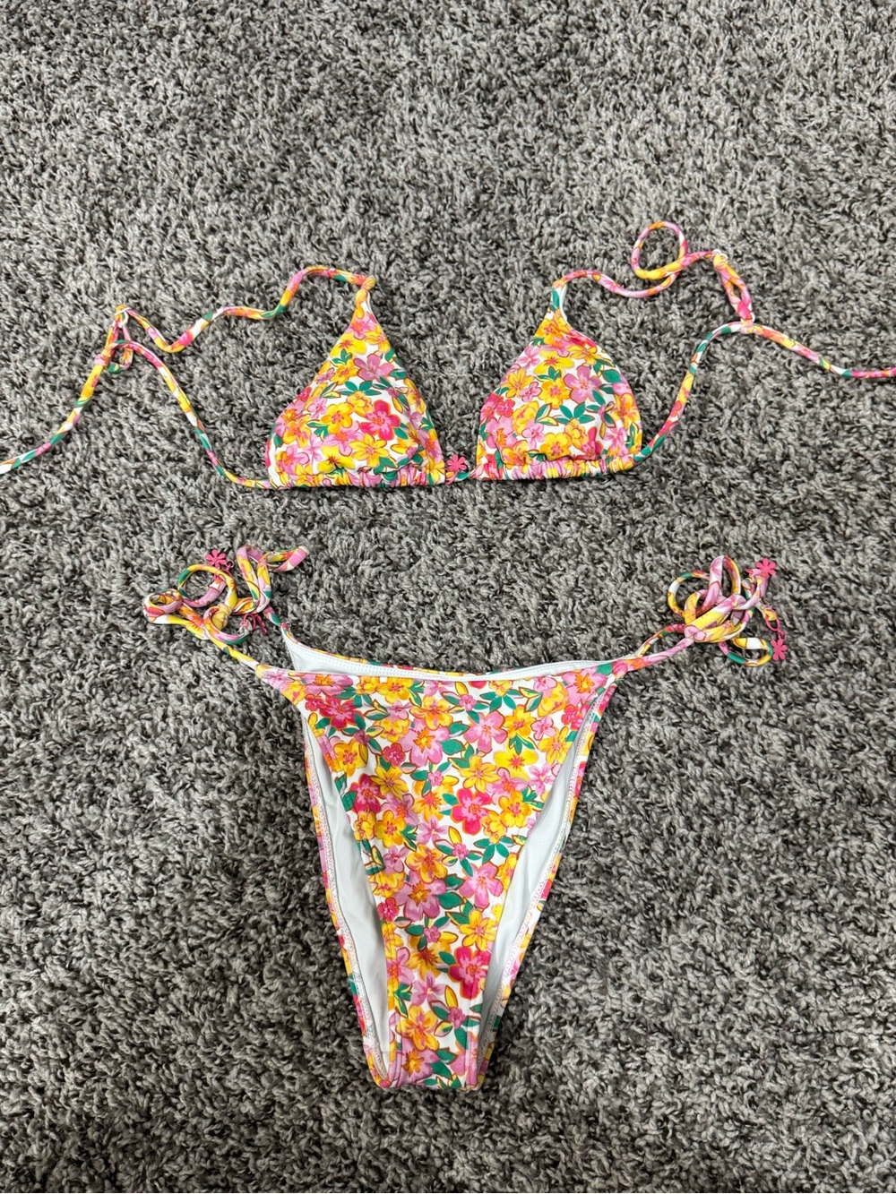 PacSun Floral Tie-Side Bikini - Yellow, Pink & Green